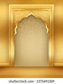 Ramadan kareem or eid al fitr, background with golden arch, with golden arabic pattern, background for holy month of muslim community Ramadan Kareem, EPS 10 contains transparency
