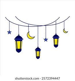 Ramadan Kareem and Eid al-Fitr Lantern or Arabic lamp for Muslim holiday, vector background. 