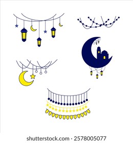 Ramadan Kareem and Eid al-Fitr Lantern or Arabic lamp for Muslim holiday, vector background. 