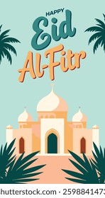 Ramadan Kareem and Eid Al-Fitr posters and banner for stories, cards, holiday covers.Modern design in pastel colors 