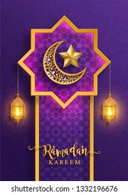 Ramadan Kareem o Eid mubarak 2019 saludando antecedentes islámicos con estampados dorados y cristales en el fondo de color de papel.( Traducción: Ramadan Kareem ) 