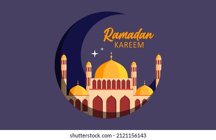 Ramadan Kareem or Eid mubarak 2022 greeting background Islamic with moon and mosque