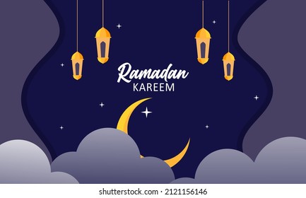 Ramadan Kareem or Eid mubarak 2022 greeting background Islamic with moon and mosque