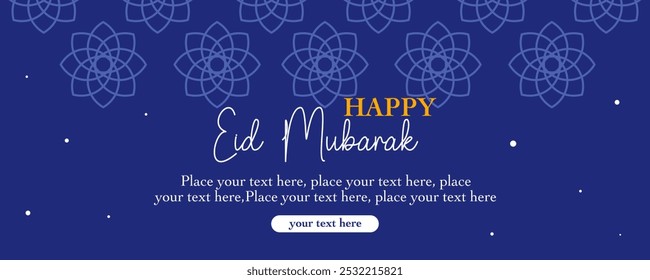 Ramadan Kareem, Eid Mubarak, Eid al Adha und Eid al Fitr minimale flache horizontale Illustration mit Kalligrafie, Muster und geometrisch blauem Hintergrund für Banner, Grußkarte, Poster, Social Media