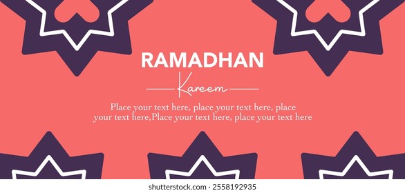 Ramadan Kareem, Eid Mubarak, Eid al Adha, and Eid al Fitr creative greeting with islamic pattern on pink background for sale, advertisement, promotion, banner, card, poster. Flat vector illustration.