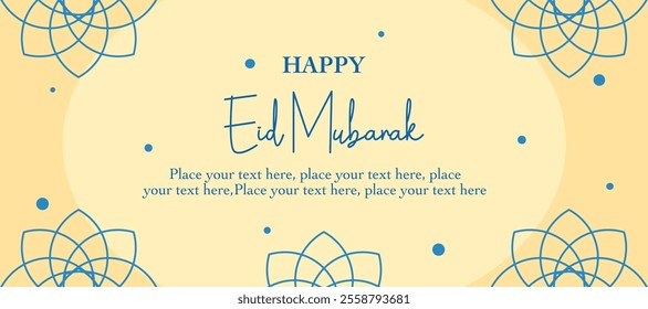 Ramadan Kareem, Eid Mubarak, Eid al Adha, and Eid al Fitr with islmic pattern, typography on yellow background for invitation, banner, greeting card, poster, social media. Vector illustration