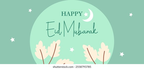 Ramadan Kareem, Eid Mubarak, Eid al Adha, and Eid al Fitr with leaves, calligraphy, typography on green background for invitation, banner, greeting card, poster, social media. Vector illustration