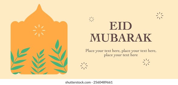 Ramadan Kareem, Eid Mubarak, Eid al Adha, and Eid al Fitr with leaves, typography on cream background for iftar invitation, banner, greeting card, poster, social media. Vector illustration