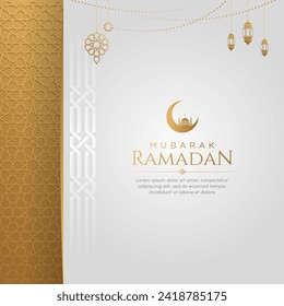 Ramadan Kareem Eid Mubarak Background Design Template with Golden Ornaments