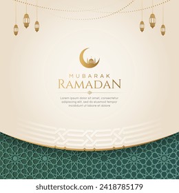 Ramadan Kareem Eid Mubarak Background Design Template with Golden Ornaments