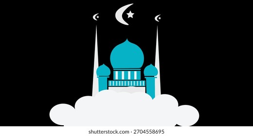 Ramadan Kareem or Eid Mubarak background. Islamic background with mosque decoration in blue white color. Suit for greeting card islamic design background, presentation design, banner, sale banner