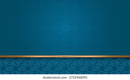Ramadã Kareem Eid Mubarak fronteira. Plano de fundo islâmico banner design ilustração azul de luxo. Tradução. "Mês de jejum muçulmano e dia de celebração após o jejum."