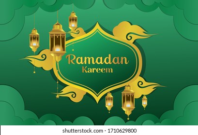 caligrafía ramadan kareem eid mubarak con fondo turquesa lunar