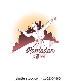 Ramadan Kareem and Eid mubarak Celebration Poster Design with Illuminated Lantern and Mosque 