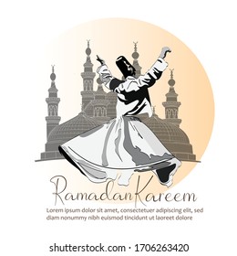 Tarjeta de celebración Ramadan Kareem y Eid Mubarak, afiche, diseño de bienvenida con farol iluminado y ilustración de vector de mezquita.