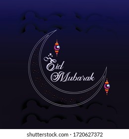 Ramadan Kareem and Eid mubarak Celebration card,Poster,greeting Design with Illuminated Lantern and Mosque Vector illustration.