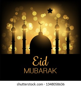 Ramadan Kareem oder Eid Mubarak - Dunkle Grußkartengestaltung für das Muslimische Community Festival mit Goldener Moschee