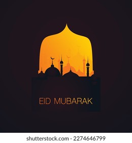 Ramadan Kareem or Eid Mubarak - Dark Greeting Card Design for Muslim Community Festival with Golden Mosque Silhouettes in the Darkest Night