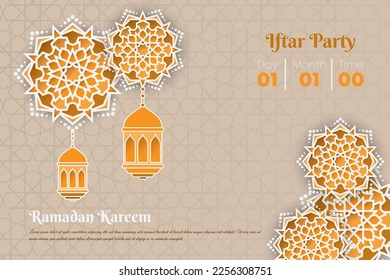 ramadan kareem or eid mubarak design with lantern and mandala in yellow background design