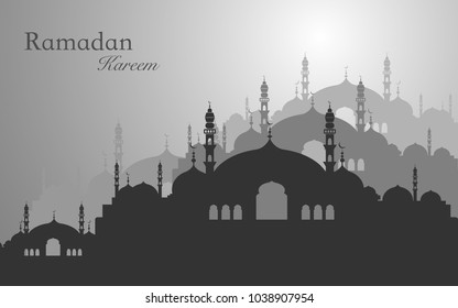 Ramadan kareem and Eid mubarak greeting concept. Silhouette mosque vector.