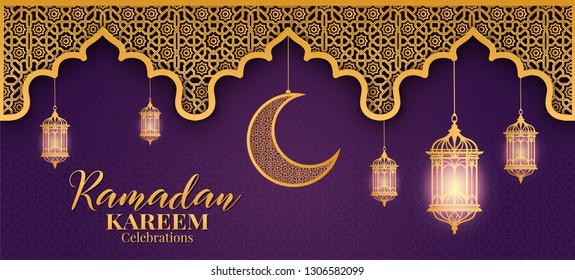 Ramadan Kareem or Eid mubarak greeting card islamic vector design 