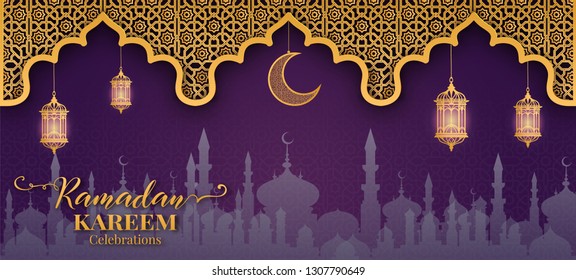 Ramadan Kareem or Eid mubarak greeting card islamic vector design 
