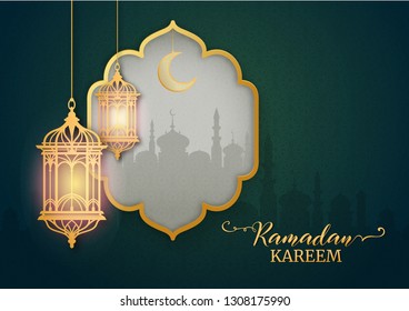 Ramadan Kareem or Eid mubarak greeting card islamic vector design 