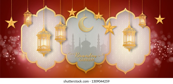 Ramadan Kareem or Eid mubarak greeting card islamic vector design 