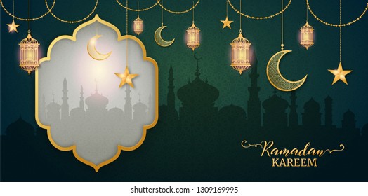 Ramadan Kareem or Eid mubarak greeting card islamic vector design
