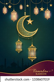 Ramadan Kareem or Eid mubarak greeting card islamic vector design