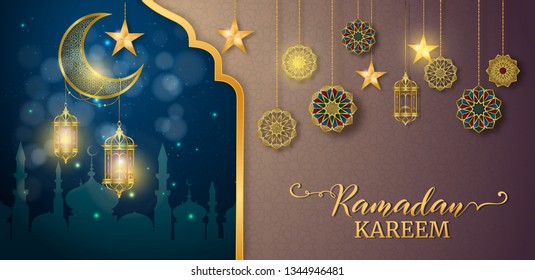 Ramadan Kareem or Eid mubarak greeting card islamic vector design