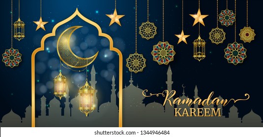 Ramadan Kareem or Eid mubarak greeting card islamic vector design