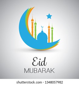 Ramadan Kareem oder Eid Mubarak - Grußkartendesign für muslimische Community Festival mit Blauer Moschee und Crescent Moon