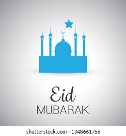 Ramadan Kareem or Eid Mubarak - Greeting Card for Muslim Community Festival with Blue Mosque