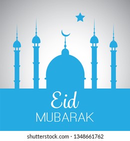 Ramadan Kareem or Eid Mubarak - Greeting Card for Muslim Community Festival with Blue Mosque