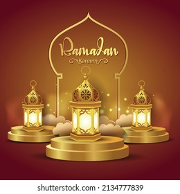 Ramadan Kareem And Eid Mubarak Greetings With Golden Lamp, Eid Letter. Vector Illustration Design 