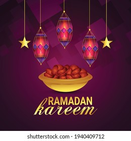 Ramadan kareem or eid mubarak islamic festival background with arabic pattern and golden lantern