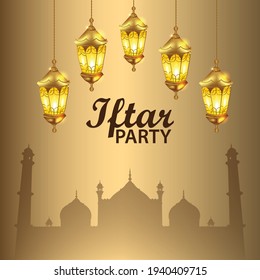 Ramadan kareem or eid mubarak islamic festival background with arabic pattern and golden lantern