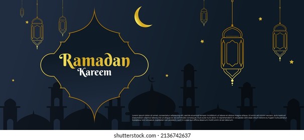 Ramadan Kareem o Eid Mubarak Diseño de fondo islámico para tarjeta de saludo, pancarta, evento o afiche