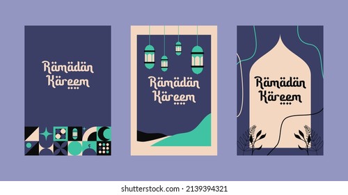 Ramadan Kareem and eid mubarak. Islamic greeting card template with ramadan for wallpaper design. Poster, media banner. A set of vector illustrations. Ramadan and eid mubarak collection vector.