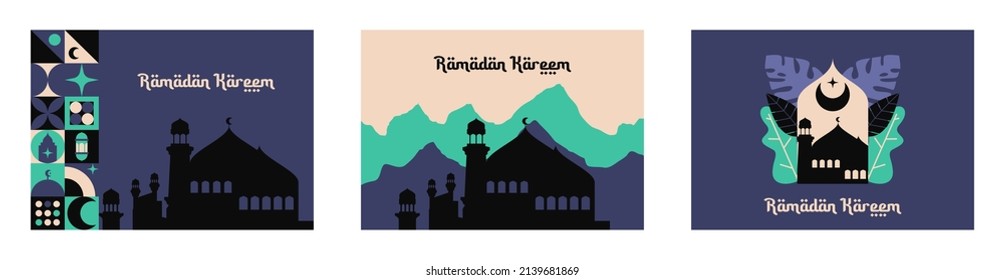 Ramadan Kareem and eid mubarak. Islamic greeting card template wiph ramadan for wallpaper design, Poster, media banner. A set of vector illustrations. Ramadan and eid mubarak collection vector.