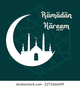 Ramadan Kareem or Eid Mubarak Islamic design with cressent moon on green background for greeting card, event or poster