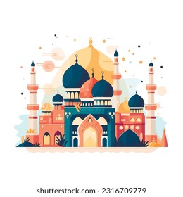 Ramadan Kareem! Eid Mubarak! Islamic holiday vector illustrations, Arabic architecture, mosque, pattern and background for a poster, congratulation or card