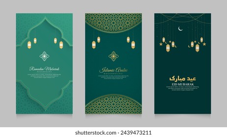 Ramadan Kareem and Eid Mubarak Islamic Arabic Realistic Social Media Stories Collection Template