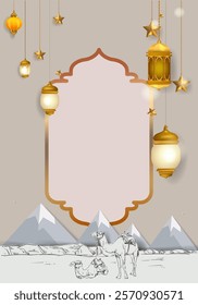 Ramadan Kareem or Eid Mubarak Islamic design with lantern, lamp, light and cressent moon background vector illustration for poster, banner, greeting, cards and event.