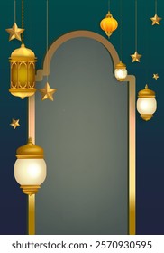 Ramadan Kareem or Eid Mubarak Islamic design with lantern, lamp, light and cressent moon background vector illustration for poster, banner, greeting, cards and event.