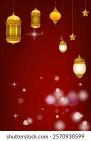 Ramadan Kareem or Eid Mubarak Islamic design with lantern, lamp, light and cressent moon background vector illustration for poster, banner, greeting, cards and event.
