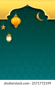 Ramadan Kareem or Eid Mubarak Islamic design with lantern lamp light and cressent moon vector illustration background. Design for greeting, cards, event, poster and banner.