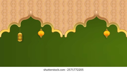 Ramadan Kareem or Eid Mubarak Islamic design with lantern lamp light and cressent moon vector illustration background. Design for greeting, cards, event, poster and banner.