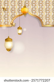 Ramadan Kareem or Eid Mubarak Islamic design with lantern lamp light and cressent moon vector illustration background. Design for greeting, cards, event, poster and banner.